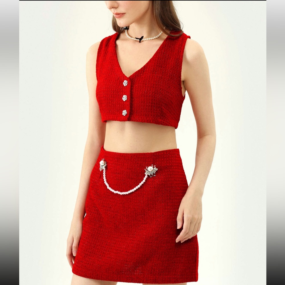 Tweed Skirt and Cropped tank Top Co-ord set